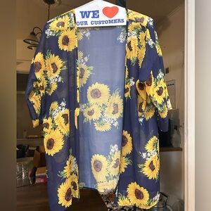 Sunflower Print Sheer Kimono